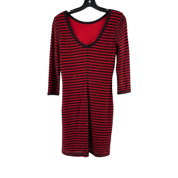 Express Women's Long Sleeve Black Red Striped Knit Sequin Sweater Dress Size M - Picture 5 of 15